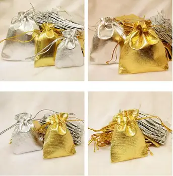 100шт Золотой и серебряный цвета, сумка из органзы 9x12 см, сумка для ювелирных изделий, Рождественская свадьба, подарочные пакеты и мешочки для новобрачных на День рождения