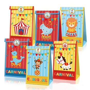 12шт Карнавальные цирковые пакеты для конфет, украшения для вечеринки в честь дня рождения ребенка, подарочные пакеты для вечеринок, принадлежности для вечеринок