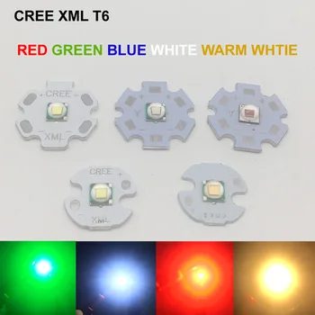 1ШТ CREE XML XM-L T6 LED U2 10 Вт Холодный Белый Теплый Белый Синий Красный Зеленый УФ светодиодный излучатель с 12 мм 14 мм 16 мм 20 мм печатной платой для DIY