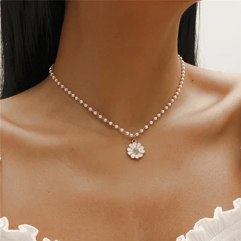 2022 Новый Корейский стиль, ожерелье с цветком маргаритки для женщин, Нежное жемчужное ожерелье для девочек, Сладкий ювелирный подарок