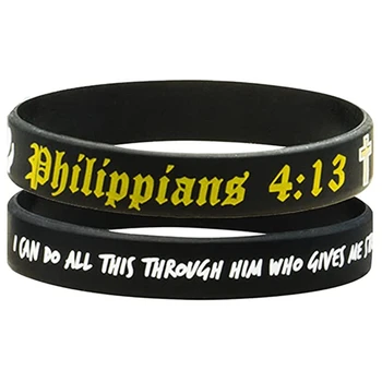300шт Библейских Стихов К Филиппийцам 4: 13 Я могу сделать Все это Через Того, Кто дает Мне Силу, Резиновые браслеты, Силиконовые браслеты