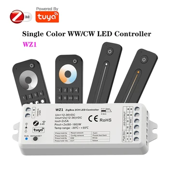 Tuya Zigbee3.0 2-Канальный Светодиодный Контроллер WZ1 С Диммером CCT WW/CW С Одноцветной полосой 2,4 G Беспроводной Пульт Дистанционного управления голосовое Управление
