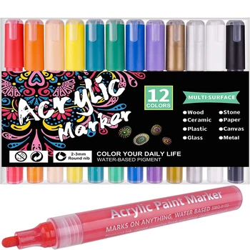 Акриловая краска, ручка, маркер для наскальной живописи, набор из 12 цветов, акриловые маркеры премиум-класса, художественные принадлежности для взрослых, Дети, Сделай сам