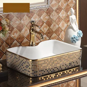 Американские керамические раковины для ванной комнаты, домашние роскошные раковины для ванной комнаты, Керамический прямоугольный таз на платформе, Квадратные кухонные раковины