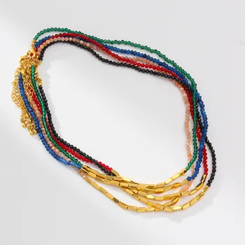 Богемные ожерелья ожерелья из бисера Стеклянный камень, покрытый медью, ожерелье из бисера из золота 18 карат, ювелирные изделия для женщин и девочек