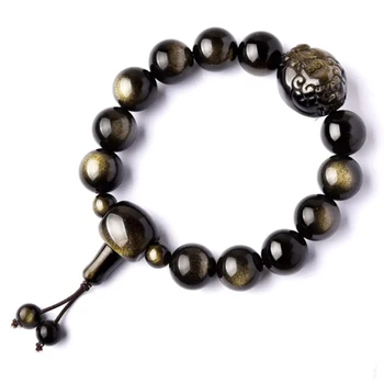 Браслеты из натурального камня Обсидиан PiXiu Single Lap Bracelets Lucky for Men Women Energy Stone Jewelry