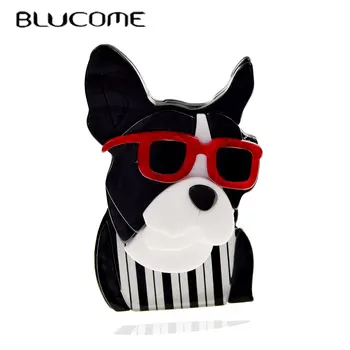 Брошь в виде собаки в очках Blucome для женщины Акриловый Материал Мультяшный Модный дизайн Милые креативные Животные Подарки на День рождения Аксессуары