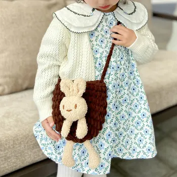 Детская шерстяная линия ручной работы, детская сумка-мессенджер для девочек, украшение в виде мультяшного кролика, кошелек, сумка-мессенджер, детская сумка через плечо