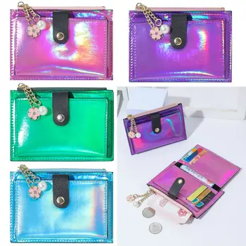 Женский модный короткий кошелек, лазерный цветной кошелек из искусственной кожи с нулевым кошельком, сумки для кредитных карт