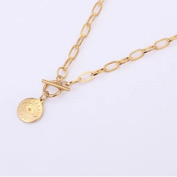 Женское ожерелье от сглаза из нержавеющей стали для женщин, металлические ожерелья с подвеской от сглаза золотого цвета, колье с застежкой-переключателем, ожерелье