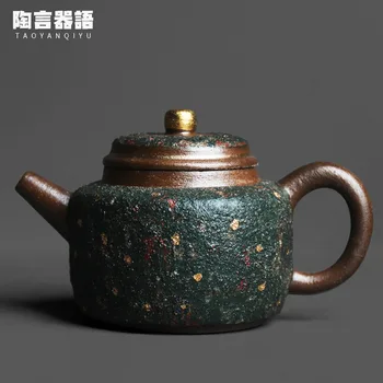 Зеленая Руда Ручная роспись 24-Каратным золотом Ручной чайник для чая Винтажный керамический чайник для вина ручной работы