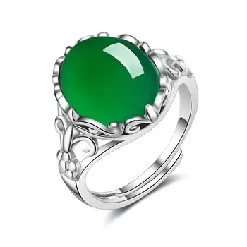 Имитация зеленого агата, инкрустированного халцедоном, хрустальное кольцо Женская бабушка, изумруд, открывающееся регулируемое кольцо Женское