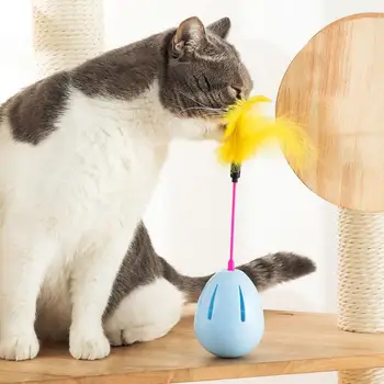 Интерактивная игрушка для кошек, шмель из перьев для домашних животных с яйцевидным дном, забавная игрушка-качалка, дразнящая котенка, палочка из перьев, игрушки для упражнений для домашних животных