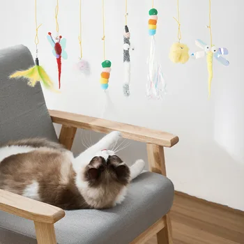 Интерактивная игрушка для кошек, Подвесная имитирующая игрушку для кошек, Забавная интерактивная игрушка-самоучитель для котенка, играющая в Тизерную палочку, Игрушечные принадлежности для кошек