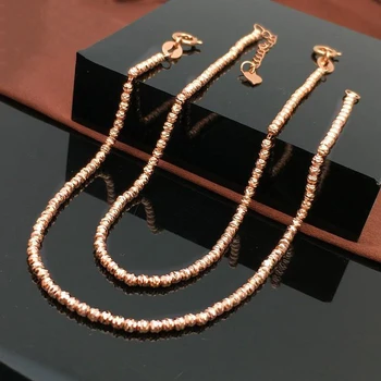 Классический дизайн, фиолетовое золото 585 пробы, женские блестящие простые цепочки из бисера, массивное ожерелье, подвеска из розового золота 14 карат, вечерние украшения