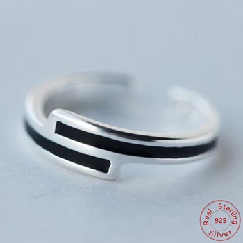 Кольцо из настоящего серебра 925 пробы, черная эмаль, изысканные ювелирные изделия, модные обручальные кольца Bague для женщин