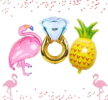 Кольцо с бриллиантом из 3шт фламинго и воздушный шар из фольги с ананасом для тематической пляжной вечеринки на Гавайях, девичника, помолвки на свадьбе