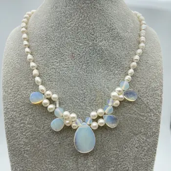 Модное и красивое ожерелье с жемчугом и опалом в форме белого риса ручной работы