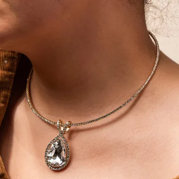 Модное ожерелье-ошейник Stonefans с подвеской в виде капли слезы, большое Хрустальное ожерелье-ошейник для женщин, Блестящая теннисная цепочка со стразами, колье Neklace, ювелирные изделия