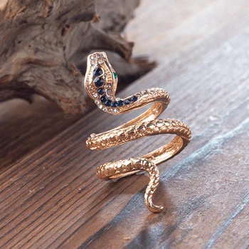 Модные кольца в виде змейки для женщин Золотого цвета, черное кольцо из тяжелых металлов в стиле панк-рок, Винтажные украшения с животными Оптом