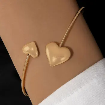 Модный Глянцевый браслет Tocona в форме Двойного сердца С-Образной формы Подходит для женского Простого однослойного браслета с Геометрическим отверстием 23492