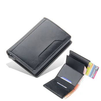 Мужской держатель для карт, блокирующий RFID, винтажный кожаный бумажник, держатель для кредитных карт для мужчин и женщин, зажим для денег