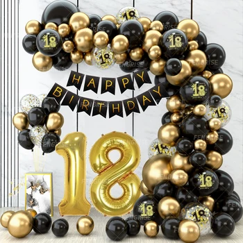 Набор из Гирлянды из воздушных шаров из черного золота и Арки для 18-го 30-го 40-го 50-го Дня рождения Украшения из воздушных шаров Конфетти Латексные воздушные шары Декор для взрослых