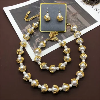 Новое жемчужное ожерелье в стиле барокко, браслет, серьги, набор модных украшений для женщин, аксессуары для банкетных платьев,
