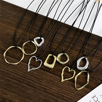 Панковское большое абстрактное ожерелье с подвеской в виде сердца для женщин, Модное простое кожаное ожерелье неправильной геометрии Y2K Harajuku Jewelr