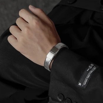 Ремешок для часов, эластичный широкий браслет для мужчин, магнитная застежка из нержавеющей стали, мужской браслет, корейская бижутерия, уличная одежда в стиле панк