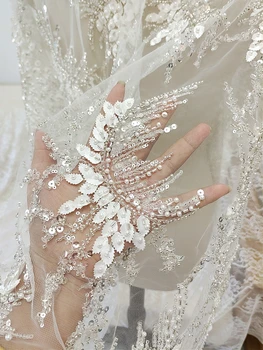Роскошная 3D сетка с блестками и бисером, вышитая кружевной тканью, свадебное платье ручной работы, аксессуары 