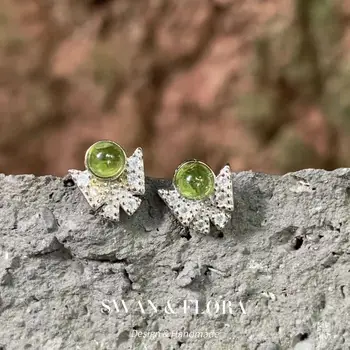 Серьги-гвоздики из натурального перидота стерлингового серебра 925 пробы Для женщин, подарок ювелирных изделий, простые украшения из перидота, зеленый
