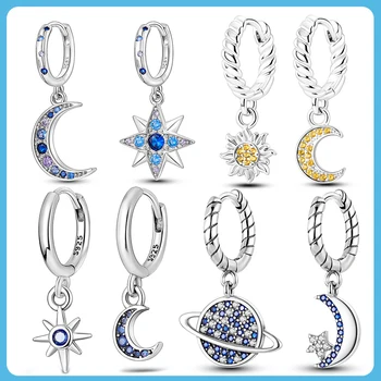 Серьги-кольца из стерлингового серебра 925 пробы, циркон, звезды, Луна, Солнце, серьги-гвоздики для женщин, изготовление ювелирных изделий, подарочные поставки