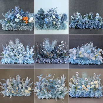 Синий свадебный макет, шелковая цветочная композиция, фон для коммерческой сцены, Искусственные цветы, декор, Витрина, цветочный реквизит.