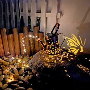 Солнечная лейка, Железная Полая Художественная декоративная лампа, подвесной водонепроницаемый чайник, фонари для сада, дорожки, двора