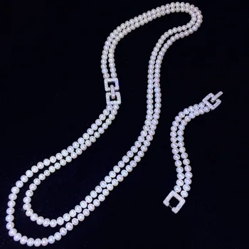 Стильная двухслойная цепочка для свитера длиной 8-9 мм из пресноводного жемчуга, длинное ожерелье-браслет, женский подарок 30-32 ”