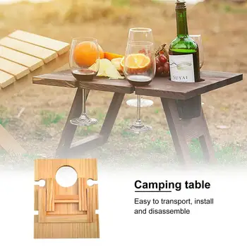 Стол для пикника на открытом воздухе с деревянной винной стойкой, Складной Портативный Походный Деревянный стол, Стеклянный держатель для хранения, протектор