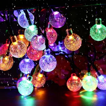 Струнный светильник, солнечные светодиодные фонари, открытый Хрустальный шар-шар, 8 режимов, Водонепроницаемая лампа для вечеринки в саду, Рождественский декор