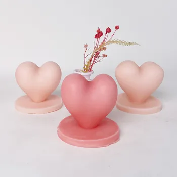 Форма для свечи в форме сердца с основанием, 3D Силиконовая форма в форме сердца, Мебель, украшения, Гипсовая форма ко Дню Святого Валентина 8347