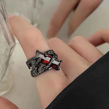Черные готические кольца с рубинами неправильной формы в стиле хип-хоп, Индивидуальное Регулируемое кольцо на палец для мужчин, Женские ювелирные изделия, подарки на Хэллоуин
