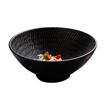 Японская посуда ресторанная миска для супа с лапшой, 7-дюймовая черная керамическая миска в ретро-полоску, круглая глубокая миска для лапши