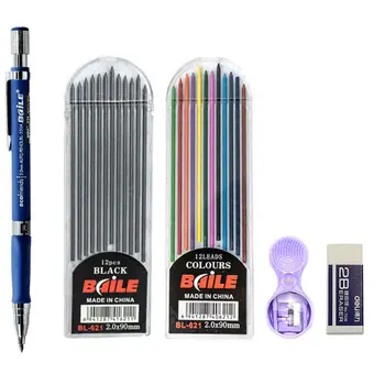 Механический набор грифелей для карандашей Серый / цветной 2,0 мм 2B Стержень для карандашей Автоматическая заправка грифеля для рисования школьных эскизов